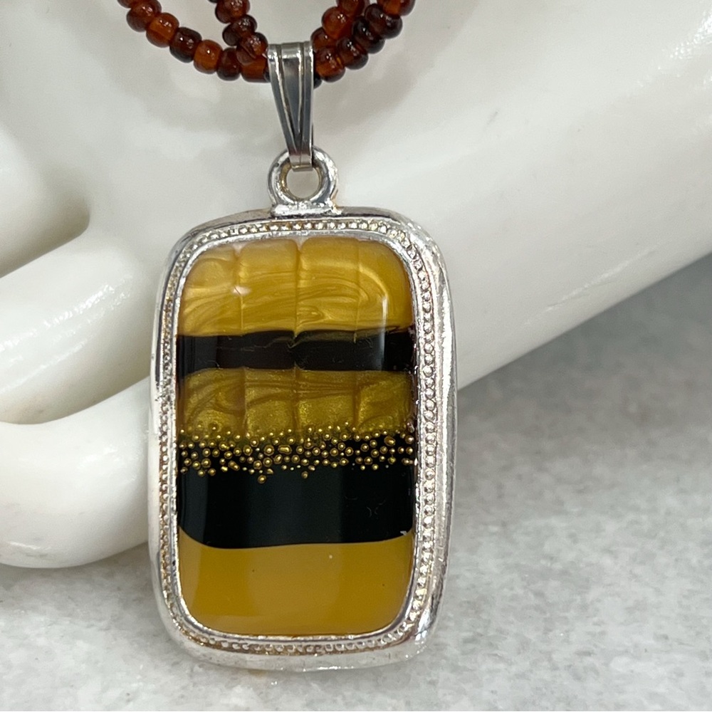 Kenneth Cole Amber & Brown Glass Silver Double Strand Brown Bead Necklace